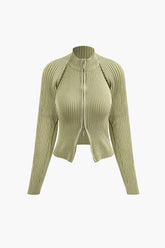 Ensemble haut licou en tricot zippé et shurg à manches longues